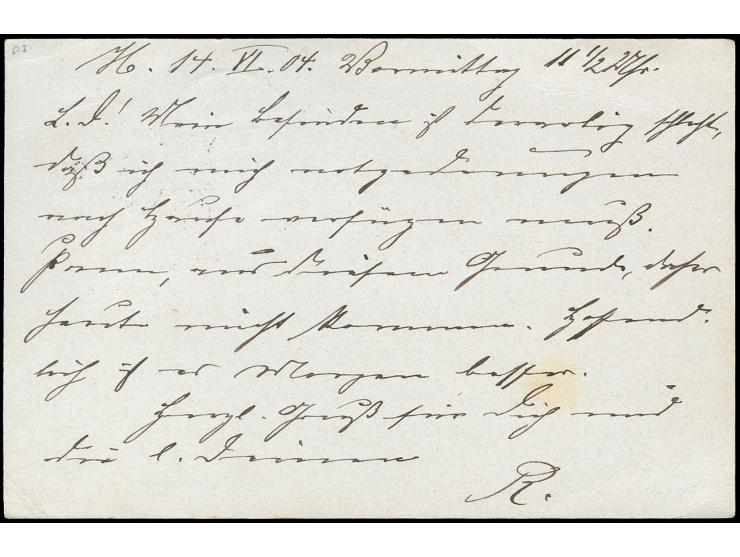 25 Pfg. auf  Ganzsachenkarte 2 Pfg. als Eiboten-Ortpostkarte von "HANNOVER 14.8.04" mit vorderseitigem Briefsträger-Stempel, 