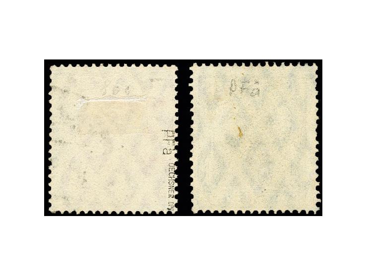 "Kriegspostfälschung " 10 Pfg. rot und 15 Pfg. grauviolett auf kalkweißem Papier mit Wasserzeichen, gestempelt, Kabinett, Fot