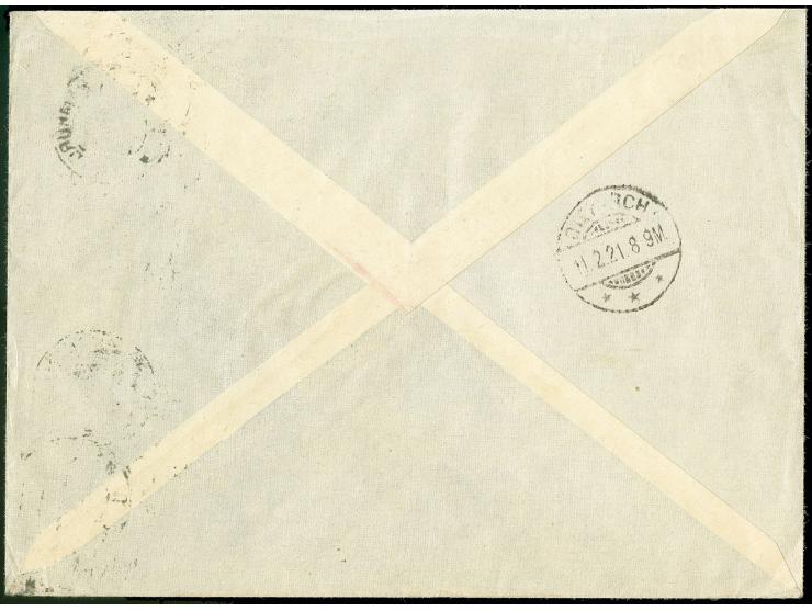 40 Pfg. im waagerechtem Oberrandpaar mit der Walzendruck-Konfiguration "2'9'2" (Feld 4 und 5) auf Brief von "HAMBURG 9.2.21" 