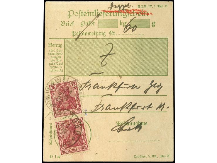 75 Pfg. im senkrechten Paar mit Stempel "WILDBAD 21.JUN.22" als Gebühr für die Ausfertigung eines Doppels zur Bestätigung von