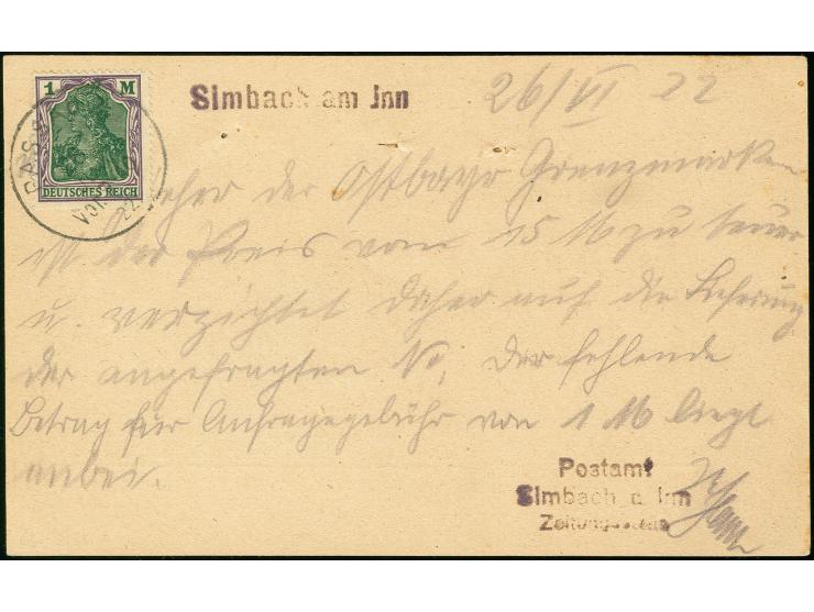 1 M. mit Stempel "PASSAU 2 28.JUN.22" als Gebühr für eine Zeitungszurückziehung (Stornierung einer Bestellung, die noch nicht