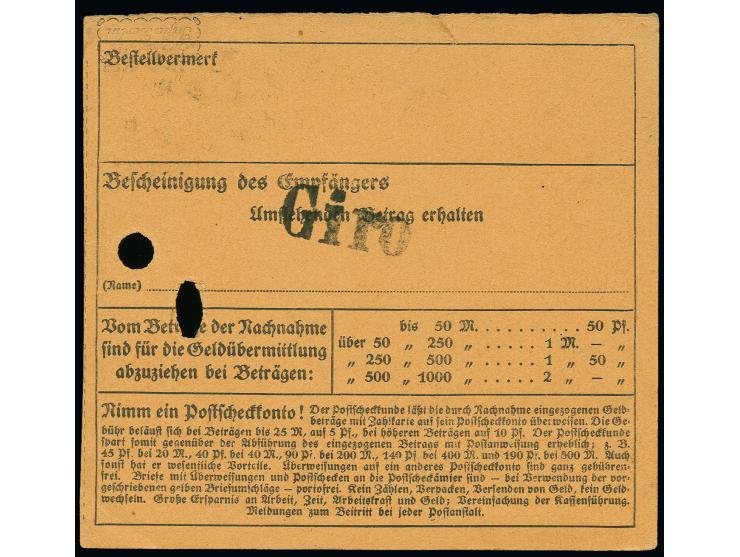1 M., senkrechtes Paar und Einzelwert als portogereche Mehrfachfrankatur auf Postanweisung von "FRANKFURT 23.2.22" nach Berli