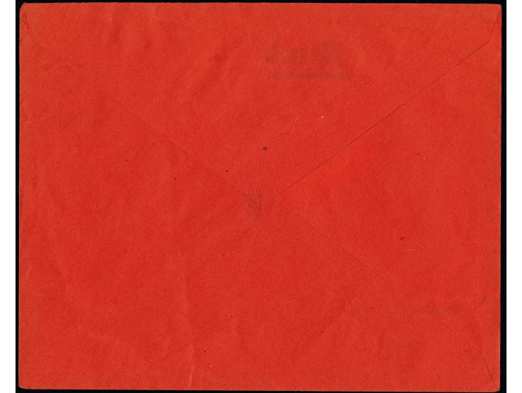 1 M., senkrechtes Paar mit Stempel "LEIPZIG PSCH.A. 14.2.22" als portogerechte Mehrfachfrankatur auf rotem Postscheckbrief na