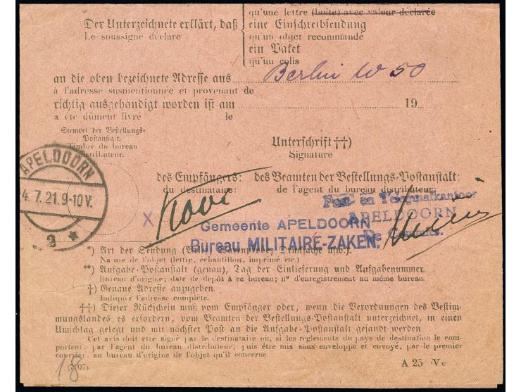 2 M. mit Stempel "BERLIN 30.6.21" als Gebühr für einen Rückschein auf nachträgliches Verlangen auf entsprechendem Formular fü