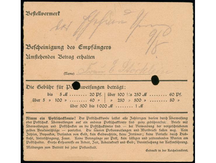 2 M. als portogerechte Einzelfrankatur auf Postanweisung von "REINERZ 6.8.21" nach Elberfeld mit Nachsendung nach Göttingen m
