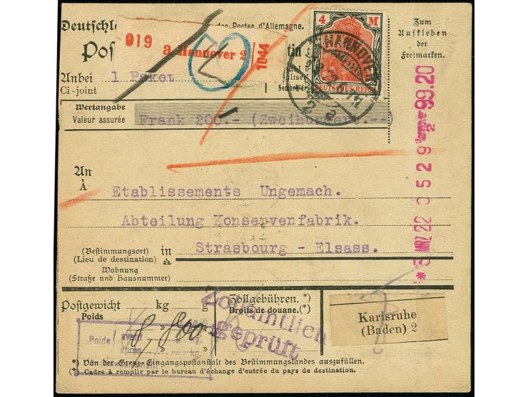4 M. mit Stempel "HANNOVER 3.3.22" in Mischfrankatur mit Anker-Registrierkassen-Postfreistempel 99,20 M. als portogerechte Fr