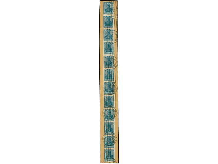 Type I: 30 Pfg. im senkrechten 12er-Streifen mit Handroll-Stempel "LEIPZIG 13 30.10.22" auf Briefstück (rückseitig mit Vordru