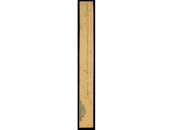 75 Pfg. im senkrechten 12er-Streifen mit Handroll-Stempel "LEIPZIG 13 30.10.22" auf Briefstück (rückseitig mit Vordruck der M