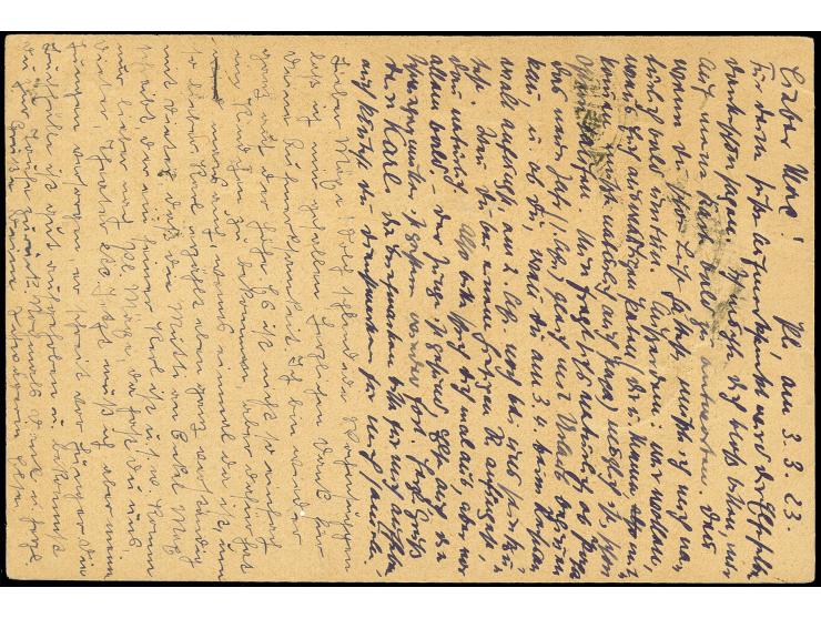1921, Arbeiter 120 und 160 Pfg., je 5 Stück mit Zufrankatur mit Stempel "PLAUEN 4.3.23" auf Karte nach Sebnitz, zwei Werte Ei