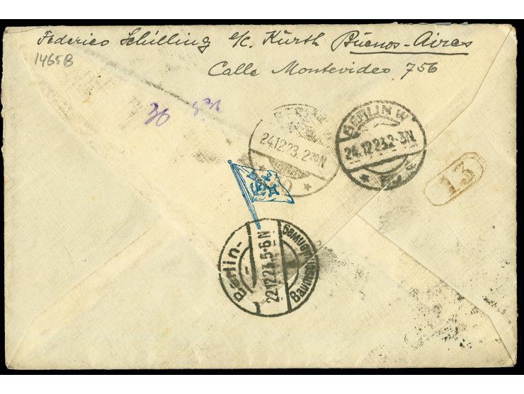 20 Pfg. und 10 Pfg. mit Stempel "BERLIN-BAUMSCHULENWEG 24.12.23" für die Eilbotengebühr auf Nachsendebrief aus Portugal mit 2