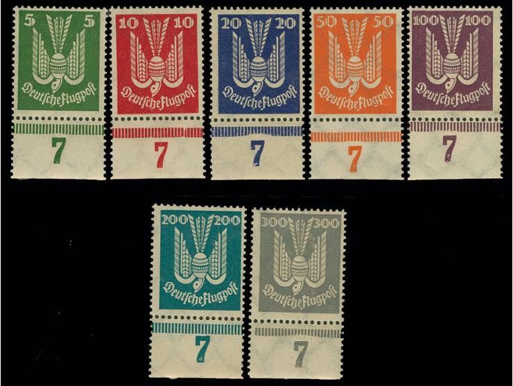 1924, Flugpost Holztaube 5-300 Pfg. kpl. mit Unterrand, postfrisch, Kabinett