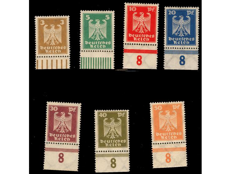 1924, Reichsadler 3-50 Pfg., kpl. als Unterrandstücke, postfrisch, Kabinett