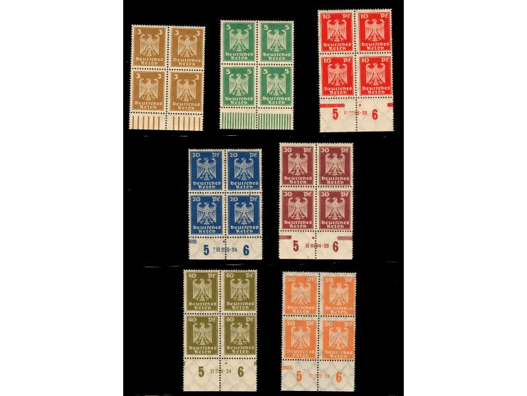 1924, Reichsadler 3-50 Pfg. im Unterrand-Viererblock mit HAN (3 und 5 Pfg. im Walzendruck ohne HAN), postfrisch, tadellos