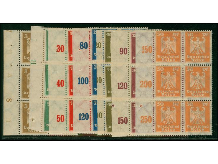 1924, Reichsadler 3-50 Pfg., kpl. in 6er-Blocks mit linkem Bogenrand, postfrisch, Kabinett