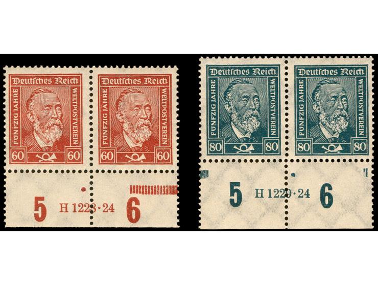 1924, Stephan 60-80 Pfg. im waagerechten Unterrandpaar mit HAN, postfrisch, tadellos