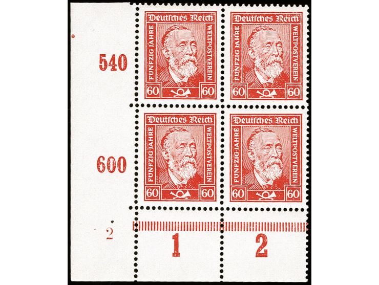 Stephan 60 Pfg., gestrichenes Papier, Viererblock aus der linken unteren Bogenecke, postfrisch, tadellos