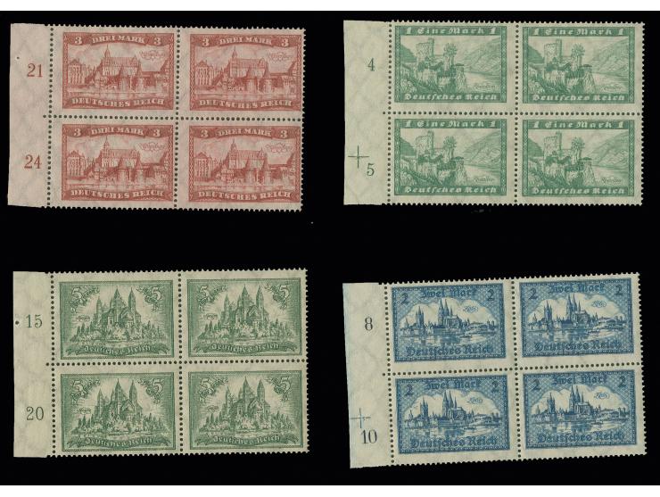1924, Bauwerke 1 M.-5 M. in 4er-Blocks vom linken Bogenrand, postfrisch