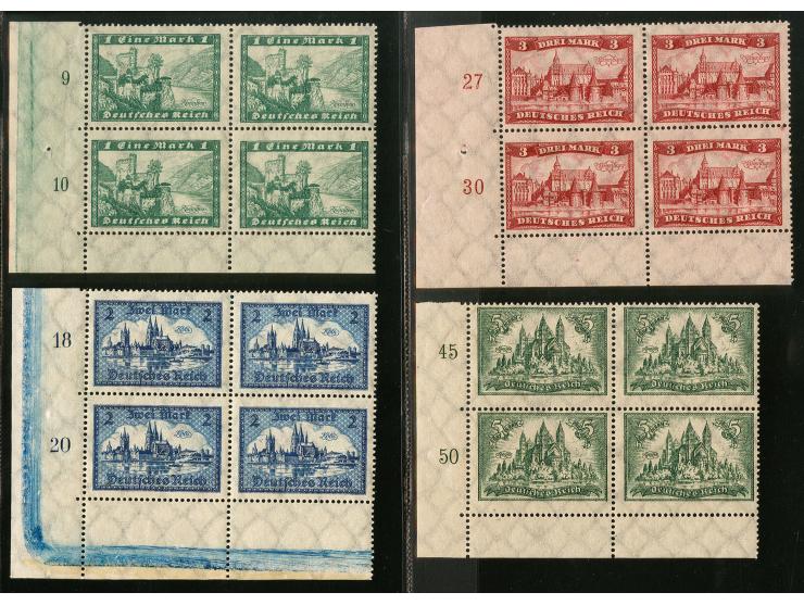 1924, Bauwerke 1-5M., einheitlich im Viererblock aus der linken unteren Bogenecke, postfrisch, tadellos