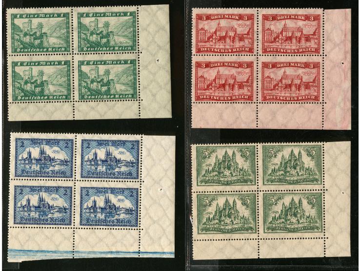 1924, Bauwerke 1-5M., einheitlich im Viererblock aus der rechten unteren Bogenecke, postfrisch, tadellos