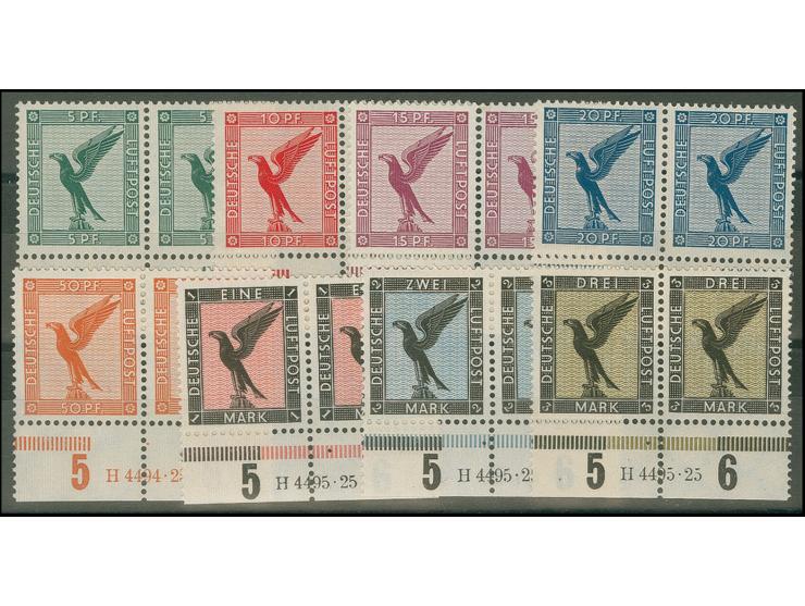  1926, Steinadler 5Pfg.- 3M. kpl. in waagerechten Unterrandpaaren mit HAN, postfrisch, sehr selten, Kabinett
