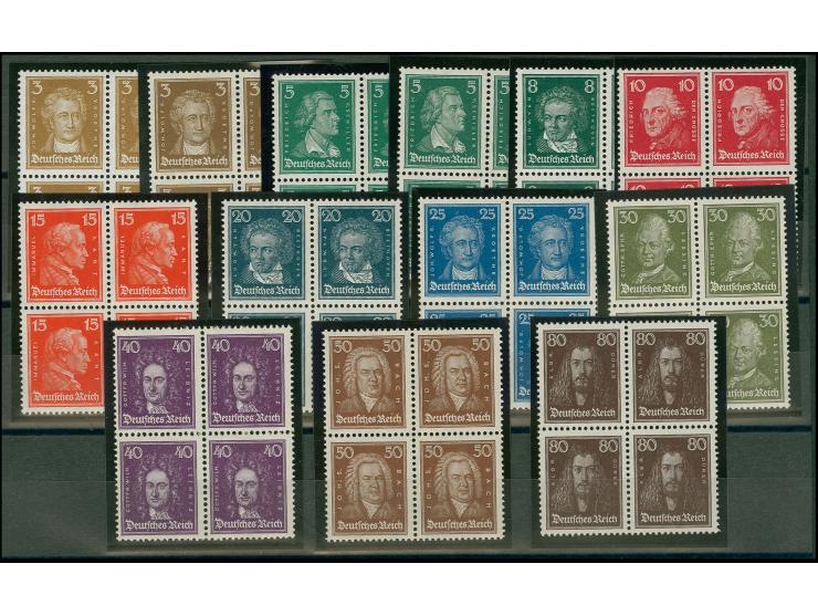 1926, Berühmte Deutsche 3-80 Pfg. im Viererblock, postfrisch, Kabinett