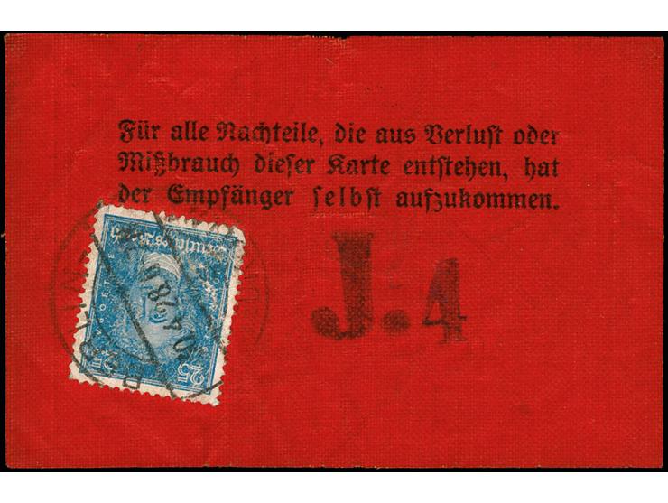 Goethe 25 Pfg. mit Stempel "BERLIN-NEUKÖLLN 30.4.28" als Gebühr für die Zweitausführung rückseitig auf Rentenausweis  mit DV 