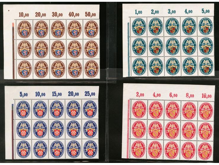 1926, Nothilfe 5-50 Pfg im 15er-Block aus der linken oberen Bogenecke, postfrisch, teils Falze im Rand, tadellos