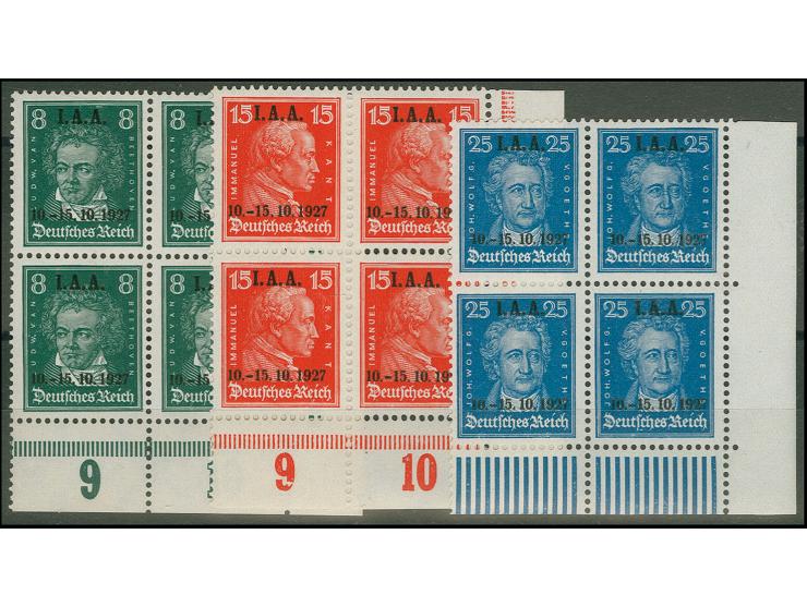 1927, IAA 8-25 Pfg. im Viererblock aus der rechten unteren Bogenecke, postfrisch, Kabinett