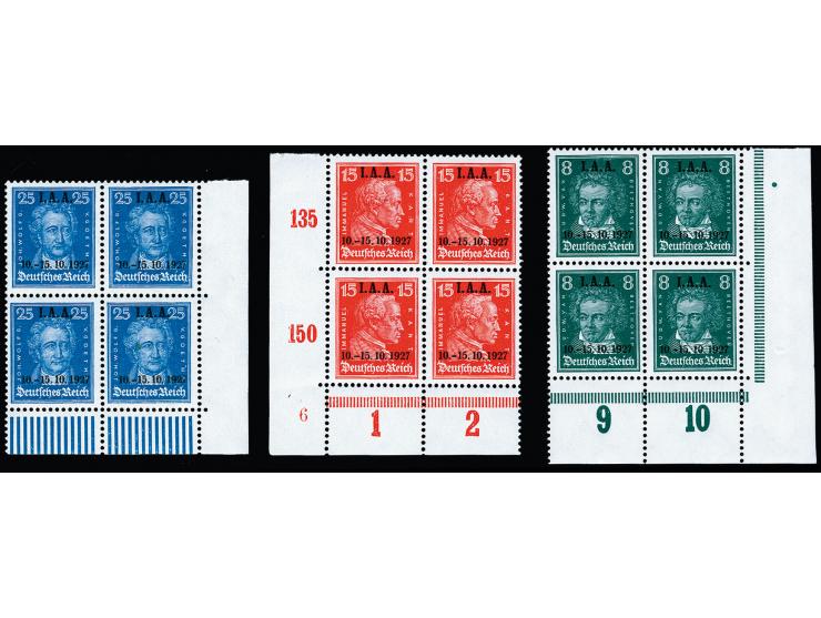 8-25 Pfg., je im Viererblock aus der rechten bzw. linken unteren Bogenecke, postfrisch, tadellos, Fotoattest Schlegel BPP (fü
