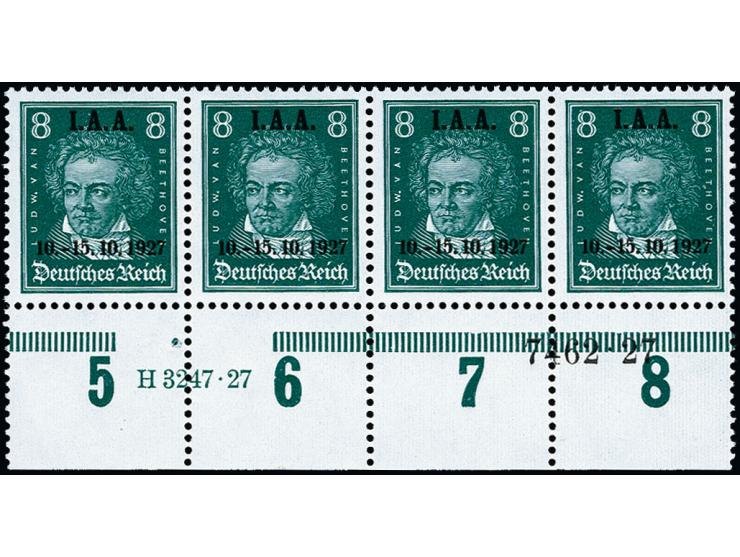 8 Pfg. im waagerechten Unterrand-Viererstreifen mit Ur- und Aufdruck-HAN, postfrisch, tadellos, sign. Schlegel BPP