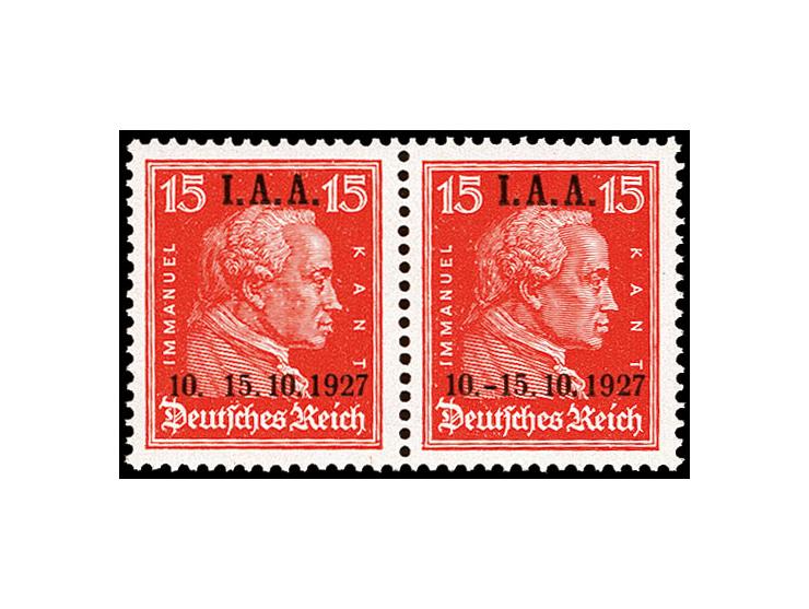 1927, IAA 15 Pfg. im waagerechten Paar, einmal mit Aufdruckfehler "ohne Bindestrich", postfrisch, Kabinett