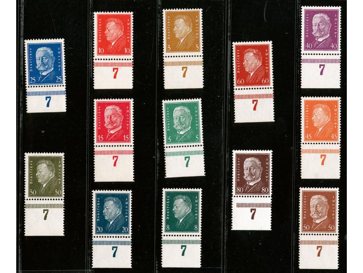 1928, Reichspräsidenten 3-80 Pfg., einheitlich mit Unterrand und Reihenzähler "7", postfrisch, Kabinett