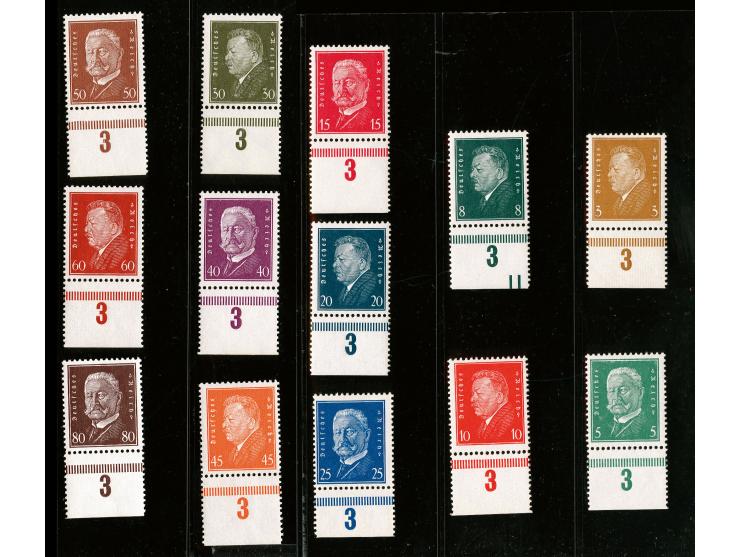 1928, Reichspräsidenten 3-80 Pfg., einheitlich mit Unterrand und Reihenzähler "3", postfrisch, Kabinett