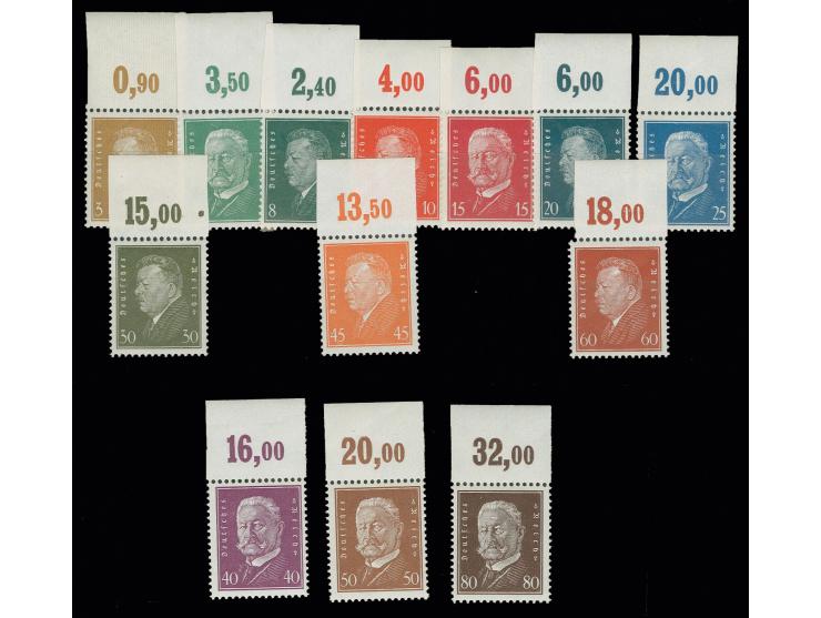 1928, Reichspräsidenten 3-80 Pfg. kpl., alles Oberrandstücke im Plattendruck (Oberrand der 60 Pfg. nicht ganz kpl.), postfris