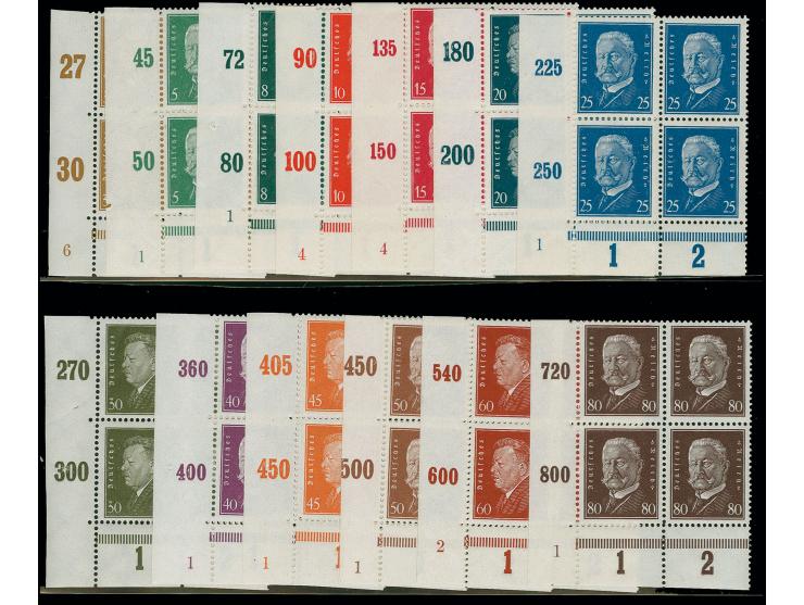 1928, Reichspräsidenten 3-80 Pfg. im Viererblock aus der linken unteren Bogenecke, postfrisch, Kabinett