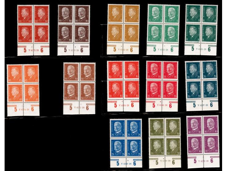 1928, Reichspräsidenten 3-80 Pfg. im Unterrand-Viererblock mit HAN, postfrisch, tadellos