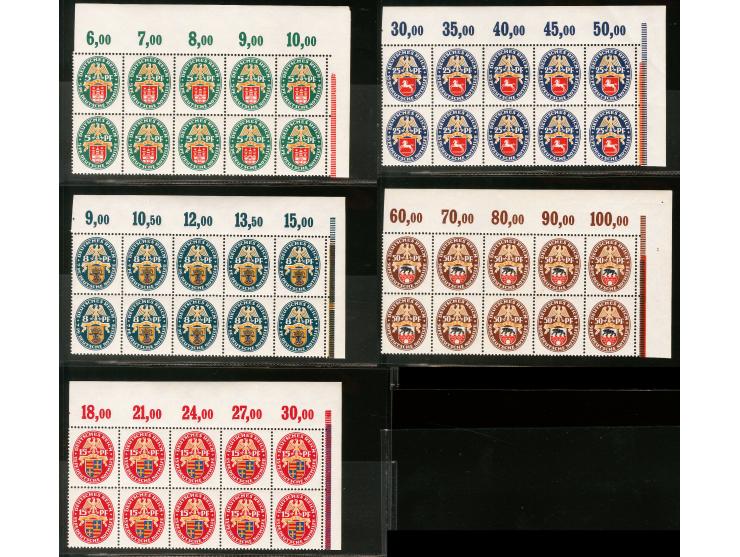 1928, Nothilfe 5-50 Pfg im 10er-Block aus der rechten oberen Bogenecke, postfrisch, tadellos