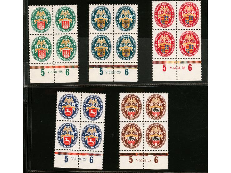 1928, Nothilfe 5-50 Pfg im Unterrand-Viererblock mit HAN, postfrisch, tadellos