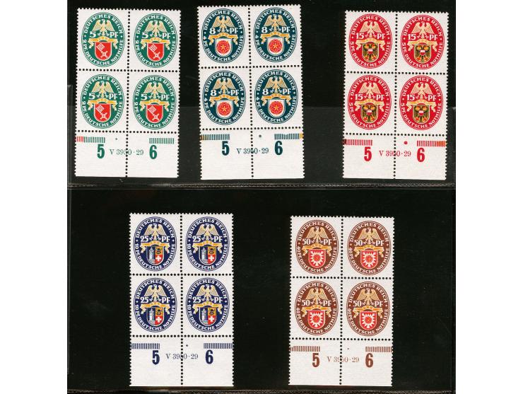 1929, Nothilfe 5-50 Pfg im Unterrand-Viererblock mit HAN, postfrisch, tadellos