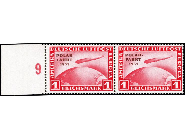 1931, Polarfahrt 1 M. im waagerechten Randpaar, die linke Marke mit Aufdruckfehler "Bindestrich nach Polar fehlt", postfrisch