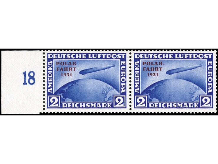 1931, Polarfahrt 2 M. im waagerechten Randpaar, die linke Marke mit Aufdruckfehler "Bindestrich nach Polar fehlt", postfrisch