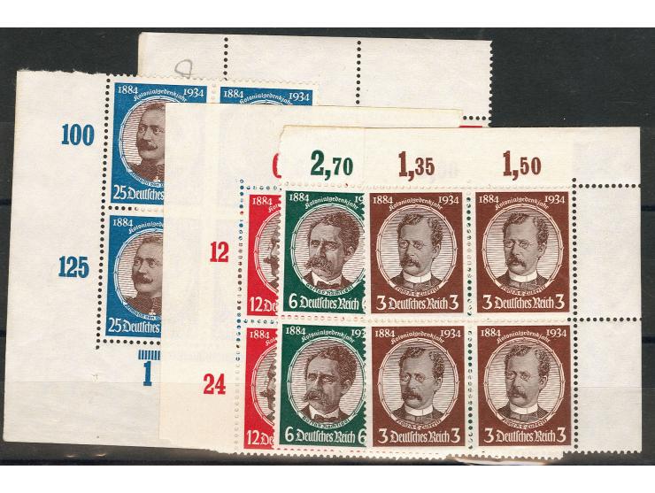Kolonialforscher 3-25 Pfg. im Viererblock-Satz, postfrisch, Pracht (Mi. 760,-)