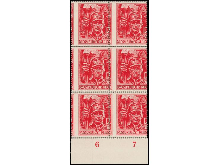 1945, SA 12 Pfg. im senkrechten Unterrand-6er-Block mit starker waagerechter Verzähnung, postfrisch