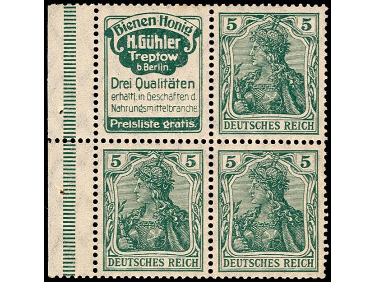 Germania 5 Pfg.+R17, 4er-Block mit Bogenrand, postfrisch, Fotoattest Jäschke BPP (Mi. 1.300,-)