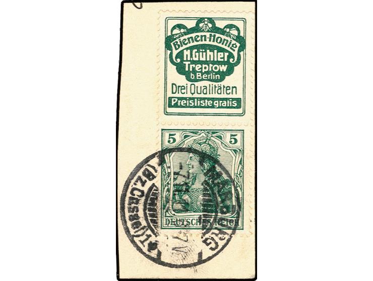 Germania 5 Pfg.+R17, sauber gestempelt "MARBURG 17.11.11" auf Briefstück, Pracht, Fotoattest Jäschke-L. BPP (1993) (Mi. 1.000