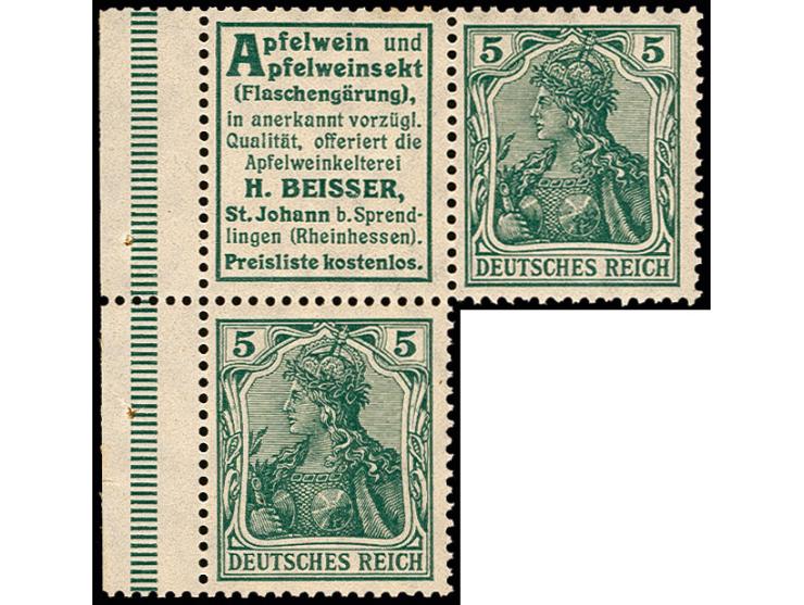 Germania 5 Pfg.+R18, 3er-Block mit Bogenrand, postfrisch, Fotoattest Jäschke BPP