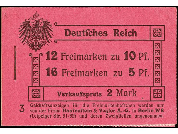 1911, Germania, schwarz auf rosa, Ordnungsnummer 3, komplettes Heftchen mit allen Heftchen- und Zwischenblättern, im Deckblat