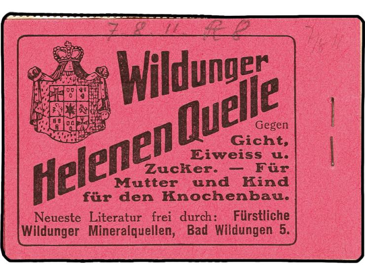 1911, Germania, schwarz auf rosa, Ordnungsnummer 3, komplettes Heftchen mit allen Heftchen- und Zwischenblättern, im Deckblat