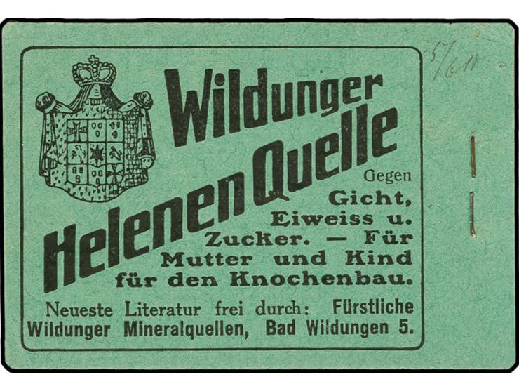 1911, Germania, schwarz auf grün, Ordnungsnummer 3, komplettes Heftchen mit allen Heftchen- und Zwischenblättern, das erste H