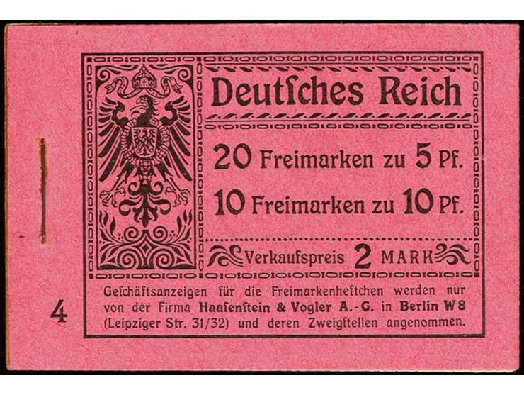 1911, Germania, schwarz auf rosa, Ordnungsnummer 4, komplettes Heftchen mit allen Heftchen- und Zwischenblättern, zwei Heftch